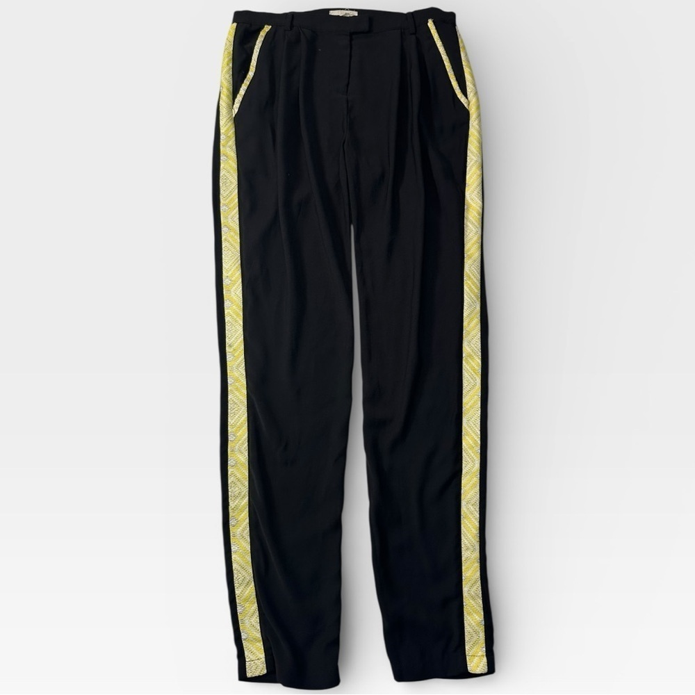 Anthropologie Tulle Black and Yellow Embroidered Pants Size 31 Fancy Pants Dress
